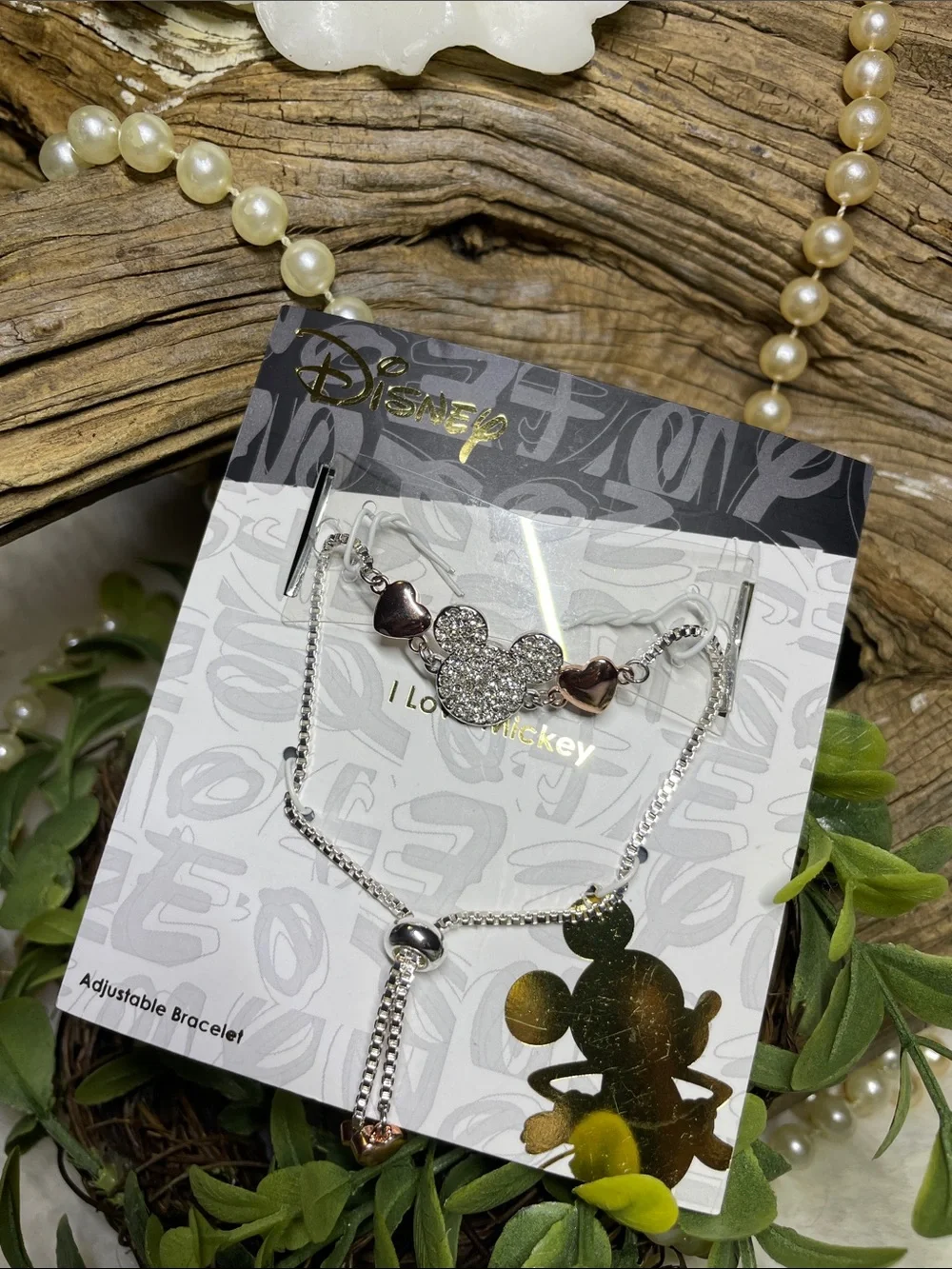 🐭Gorgeous Disney Silver and Rose Gold Crystal Mickey Adjustable Bracelet🐭